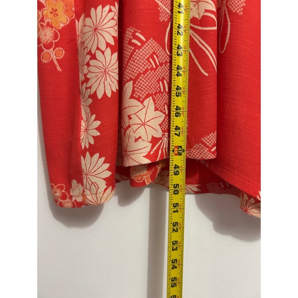 Free People Orange Floral Fan Print Button Front Midi Dress Bell Sleeve Womens M - Picture 8 of 9
